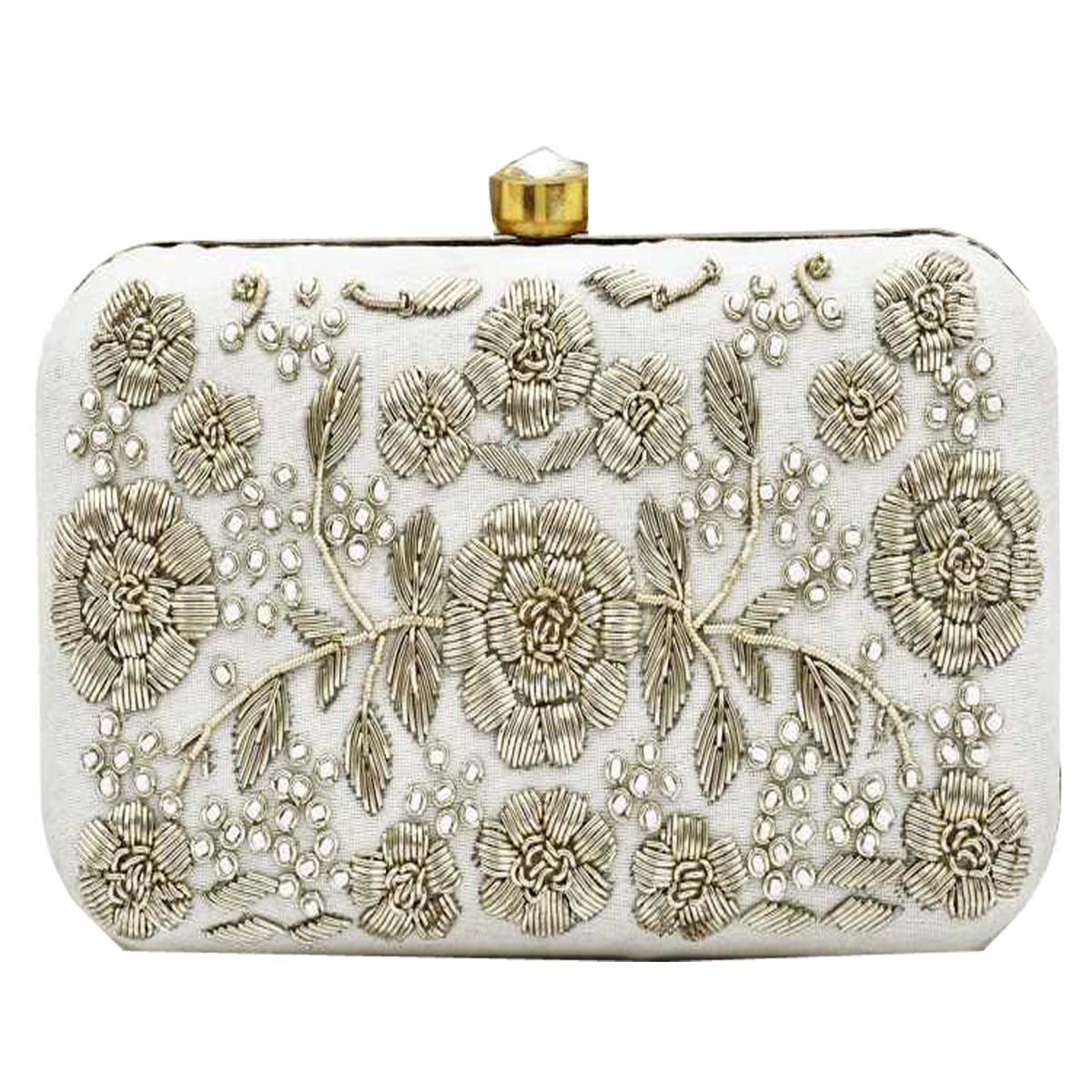 Hand Embroidery Clutch 8 * 4 White Velvet with Customize your Name for Women