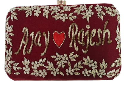 Personalized/Customized stylish Velvet Hand Embriodery Clutch for Women,Girls.