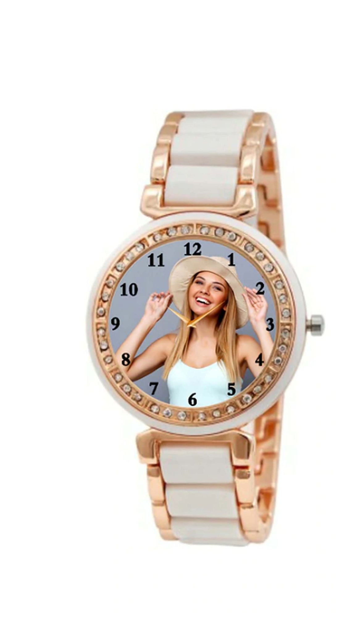 Customized Wrist Watch White Metal for Girls and Women