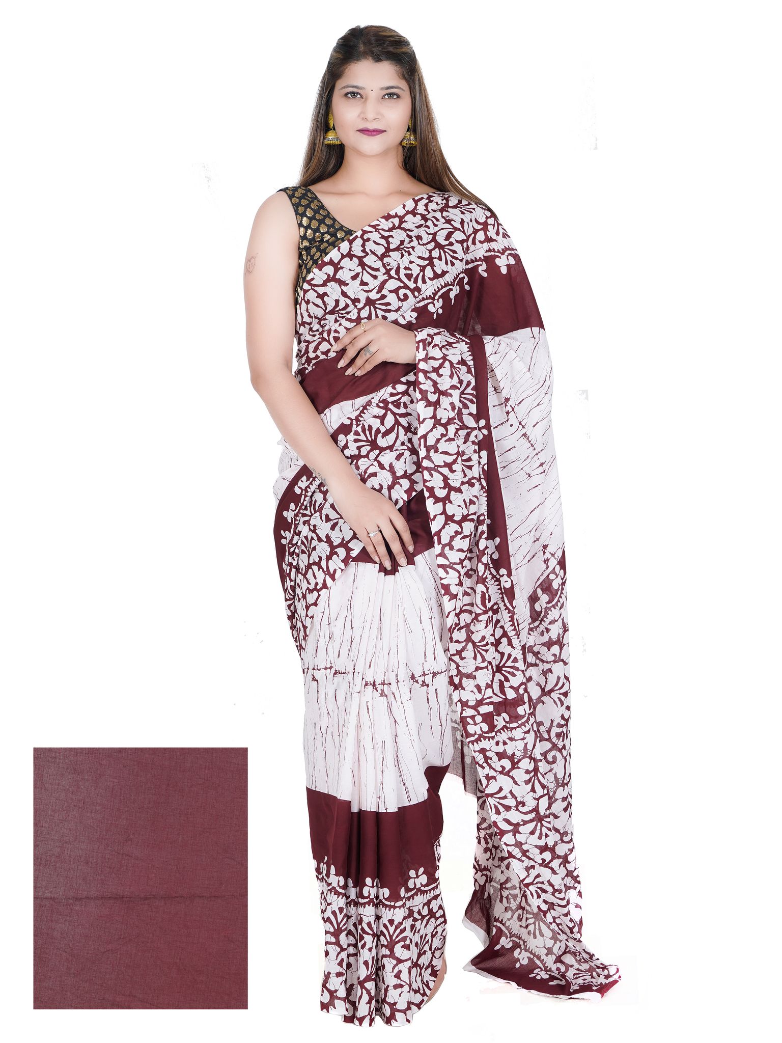 cotton printed saree with unstitiched blouse