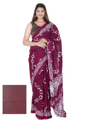 COTTON PRINTED SAREE WITH BLOUSE PICS