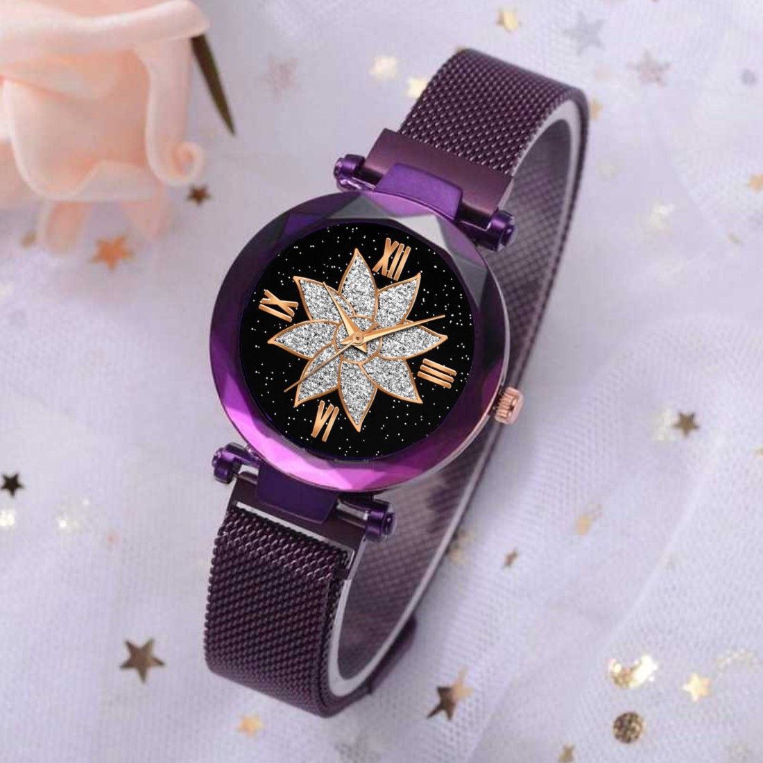 Bhakti Fashion Purple Mesh Magnetic  Stylish Design Analog Watch For Women & Girls