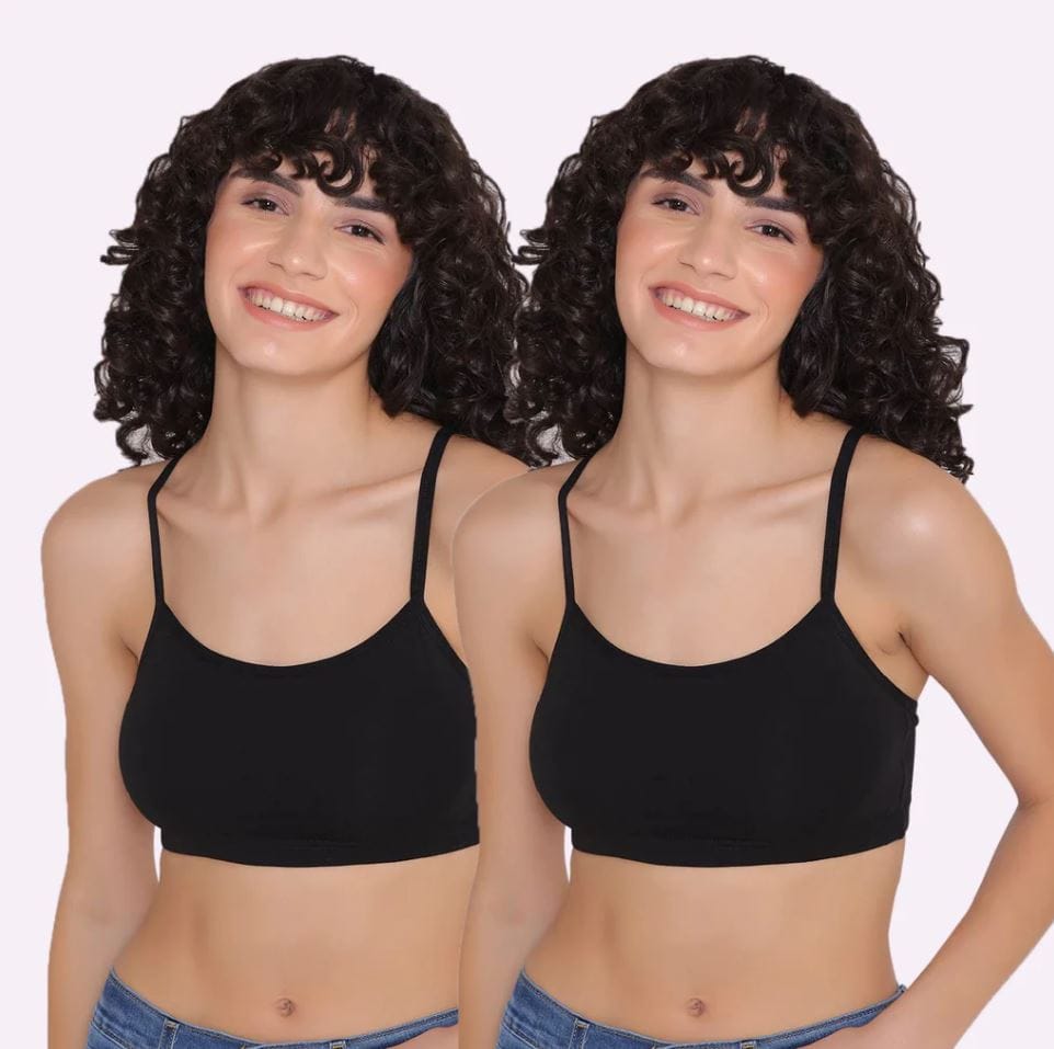 Slip-on Strapless Bra for Teenagers, Girls Beginners Bra Sports Cotton Non-Padded Stylish Crop Top Bra Full Coverage Seamless Non-Wired Gym Workout Training Bra for Kids (Pack of 2)