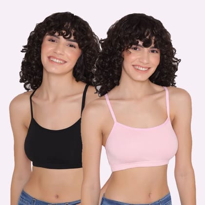 Slip-on Strapless Bra for Teenagers, Girls Beginners Bra Sports Cotton Non-Padded Stylish Crop Top Bra Full Coverage Seamless Non-Wired Gym Workout Training Bra for Kids (Pack of 2)