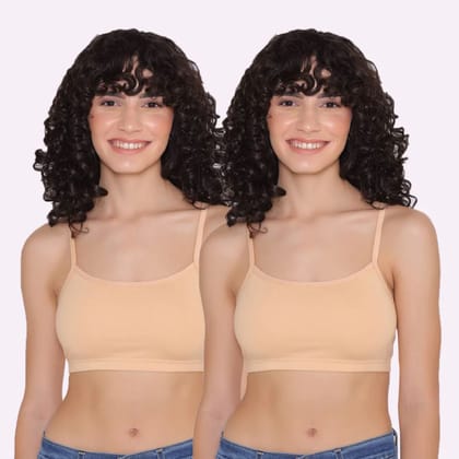 Slip-on Strapless Bra for Teenagers, Girls Beginners Bra Sports Cotton Non-Padded Stylish Crop Top Bra Full Coverage Seamless Non-Wired Gym Workout Training Bra for Kids (Pack of 2)