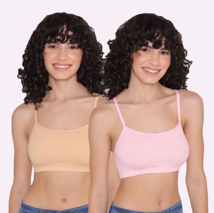 Slip-on Strapless Bra for Teenagers, Girls Beginners Bra Sports Cotton Non-Padded Stylish Crop Top Bra Full Coverage Seamless Non-Wired Gym Workout Training Bra for Kids (Pack of 2)