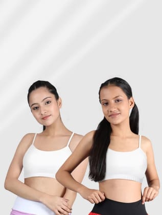 Slip-on Strapless Bra for Teenagers, Girls Beginners Bra Sports Cotton Non-Padded Stylish Crop Top Bra Full Coverage Seamless Non-Wired Gym Workout Training Bra for Kids (Pack of 2)