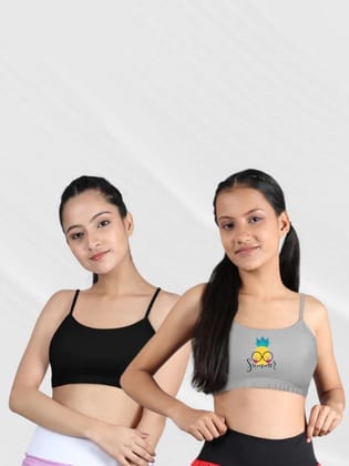 Slip-on Strapless Bra for Teenagers, Girls Beginners Bra Sports Cotton Non-Padded Stylish Crop Top Bra Full Coverage Seamless Non-Wired Gym Workout Training Bra for Kids (Pack of 2)