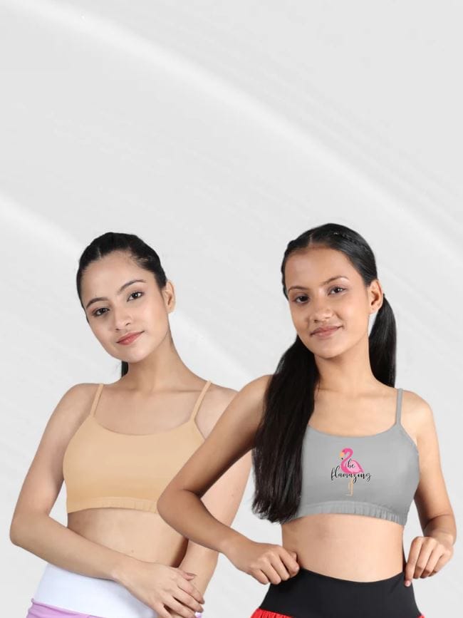 Slip-on Strapless Bra for Teenagers, Girls Beginners Bra Sports Cotton Non-Padded Stylish Crop Top Bra Full Coverage Seamless Non-Wired Gym Workout Training Bra for Kids (Pack of 2)