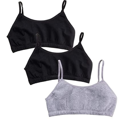 Slip-on Strapless Bra for Teenagers, Girls Beginners Bra Sports Cotton Non-Padded Stylish Crop Top Bra Full Coverage Seamless Non-Wired Gym Workout Training Bra for Kids (Pack of 3)