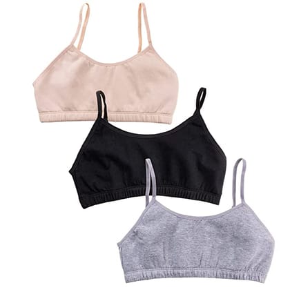 Slip-on Strapless Bra for Teenagers, Girls Beginners Bra Sports Cotton Non-Padded Stylish Crop Top Bra Full Coverage Seamless Non-Wired Gym Workout Training Bra for Kids (Pack of 3)