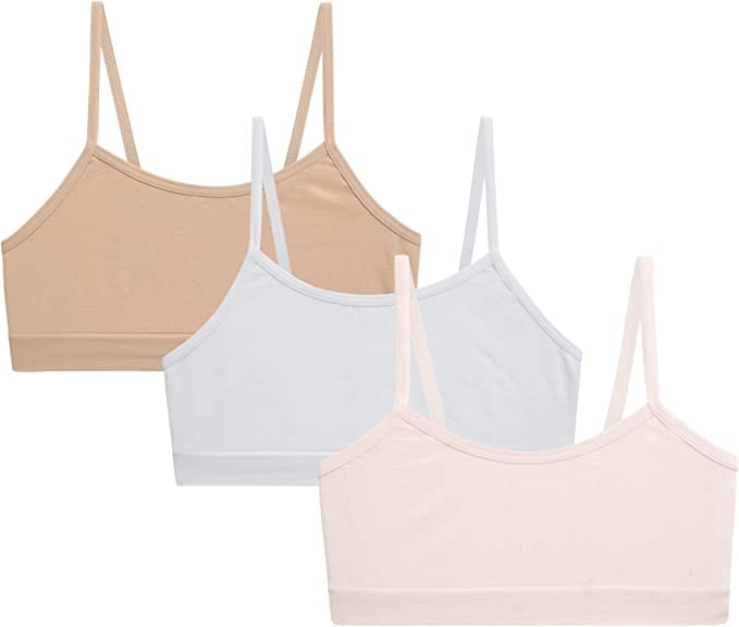 Slip-on Strapless Bra for Teenagers, Girls Beginners Bra Sports Cotton Non-Padded Stylish Crop Top Bra Full Coverage Seamless Non-Wired Gym Workout Training Bra for Kids (Pack of 3)