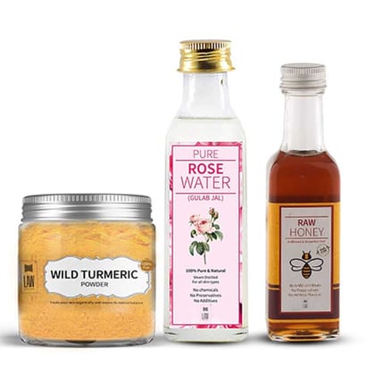 Herbal Face Pack (Combo Offer) – 100 gm Ayurvedic Wild Turmeric Powder, 100 ML Honey & 100 ML Rose Water