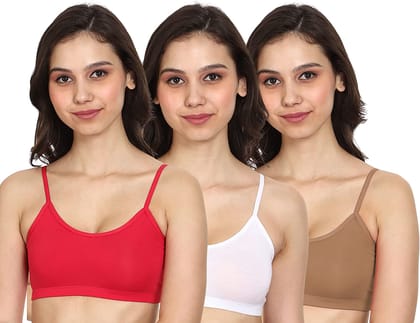 Slip-on Strapless Bra for Teenagers, Girls Beginners Bra Sports Cotton Non-Padded Stylish Crop Top Bra Full Coverage Seamless Non-Wired Gym Workout Training Bra for Kids (Pack of 3)