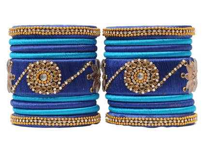 BENIWAL COLLECTION Handmade Silk Thread Blue and Sky Blue Bangles,Choora set for women Dulhan Chura set (Set of 18)