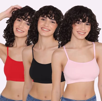 Slip-on Strapless Bra for Teenagers, Girls Beginners Bra Sports Cotton Non-Padded Stylish Crop Top Bra Full Coverage Seamless Non-Wired Gym Workout Training Bra for Kids (Pack of 3)