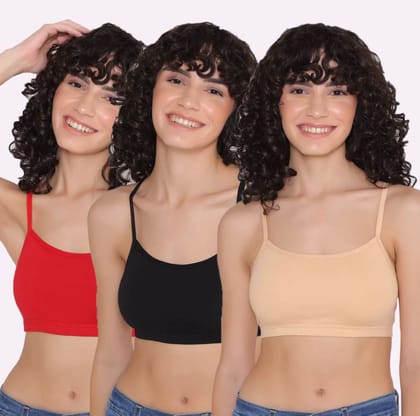 Slip-on Strapless Bra for Teenagers, Girls Beginners Bra Sports Cotton Non-Padded Stylish Crop Top Bra Full Coverage Seamless Non-Wired Gym Workout Training Bra for Kids (Pack of 3)