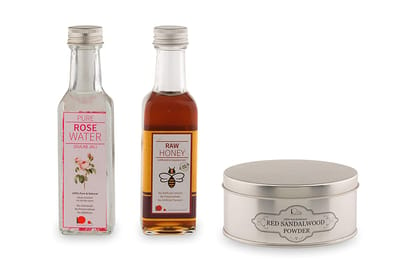 Herbal Face Pack Combo -100 Gm Red Sandalwood Powder,100 Ml Honey & 100 Ml Rose Water