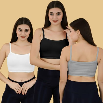 Slip-on Strapless Bra for Teenagers, Girls Beginners Bra Sports Cotton Non-Padded Stylish Crop Top Bra Full Coverage Seamless Non-Wired Gym Workout Training Bra for Kids (Pack of 3)