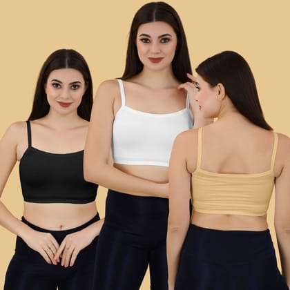 Slip-on Strapless Bra for Teenagers, Girls Beginners Bra Sports Cotton Non-Padded Stylish Crop Top Bra Full Coverage Seamless Non-Wired Gym Workout Training Bra for Kids (Pack of 3)