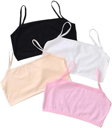 Slip-on Strapless Bra for Teenagers, Girls Beginners Bra Sports Cotton Non-Padded Stylish Crop Top Bra Full Coverage Seamless Non-Wired Gym Workout Training Bra for Kids (Pack of 4)