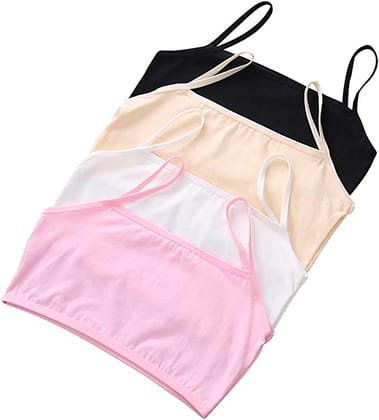 Slip-on Strapless Bra for Teenagers, Girls Beginners Bra Sports Cotton Non-Padded Stylish Crop Top Bra Full Coverage Seamless Non-Wired Gym Workout Training Bra for Kids (Pack of 4)