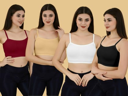 Slip-on Strapless Bra for Teenagers, Girls Beginners Bra Sports Cotton  Non-Padded Stylish Crop Top Bra Full Coverage Seamless Non-Wired Gym  Workout Training Bra for Kids (Pack of 6)