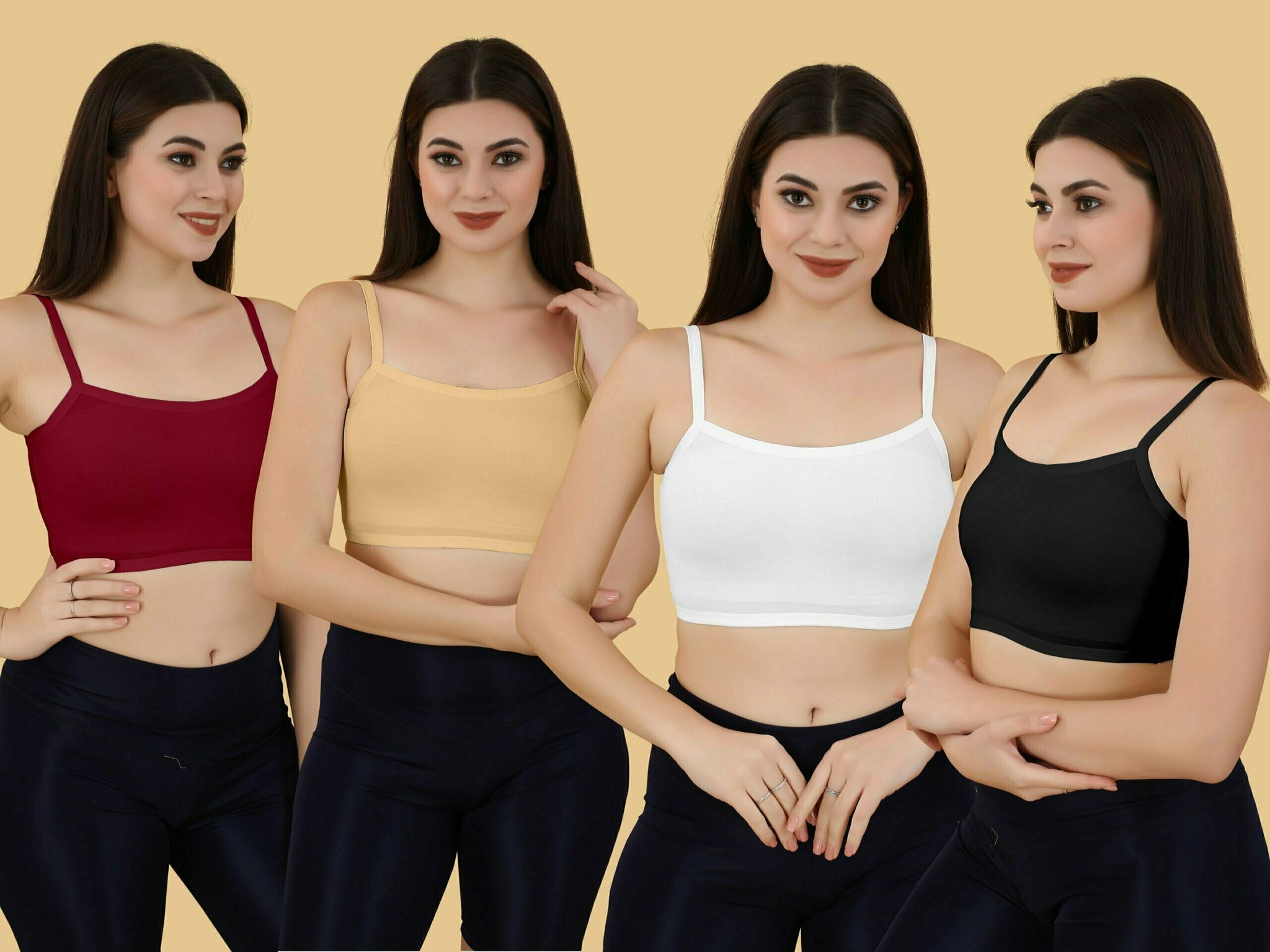 Slip-on Strapless Bra for Teenagers, Girls Beginners Bra Sports Cotton Non-Padded Stylish Crop Top Bra Full Coverage Seamless Non-Wired Gym Workout Training Bra for Kids (Pack of 4)