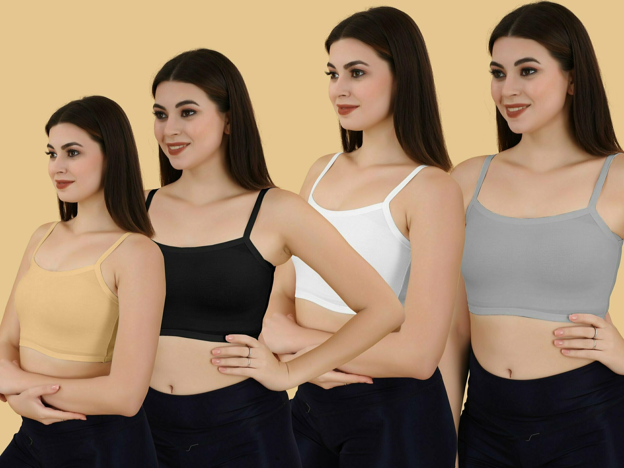 Slip-on Strapless Bra for Teenagers, Girls Beginners Bra Sports Cotton Non-Padded Stylish Crop Top Bra Full Coverage Seamless Non-Wired Gym Workout Training Bra for Kids (Pack of 4)