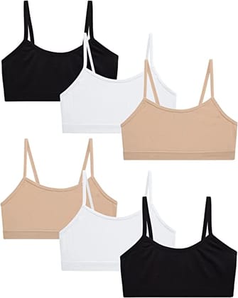 Slip-on Strapless Bra for Teenagers, Girls Beginners Bra Sports Cotton Non-Padded Stylish Crop Top Bra Full Coverage Seamless Non-Wired Gym Workout Training Bra for Kids (Pack of 6)