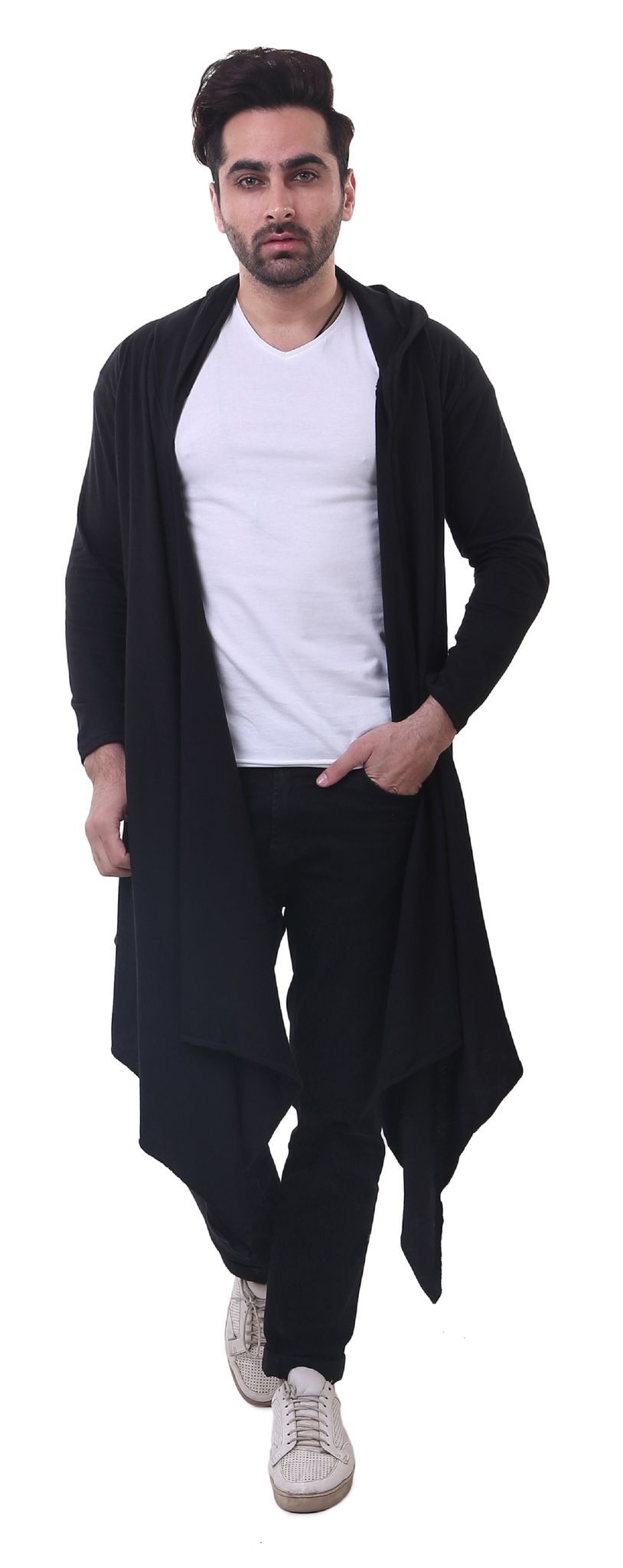 WE-FLY Mens Fullsleeve Hooded Matte Shrug-(Black)