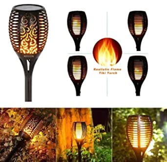 Solar Lights Outdoor Waterproof Dancing Fire Mashaal Flame Torch 96 LED 2200 mAh Battery Lantern Landscape Decoration Lighting Dusk to Dawn Auto On/Off Security (Pack of 1)