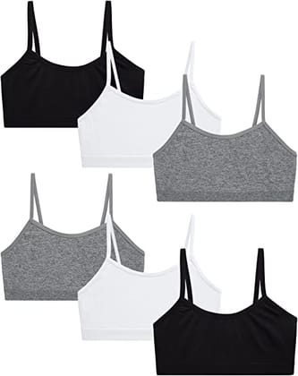 Slip-on Strapless Bra for Teenagers, Girls Beginners Bra Sports Cotton Non-Padded Stylish Crop Top Bra Full Coverage Seamless Non-Wired Gym Workout Training Bra for Kids (Pack of 6)