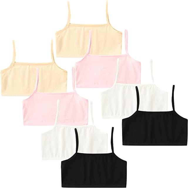 Slip-on Strapless Bra for Teenagers, Girls Beginners Bra Sports Cotton  Non-Padded Stylish Crop Top Bra Full Coverage Seamless Non-Wired Gym  Workout Training Bra for Kids (Pack of 8)