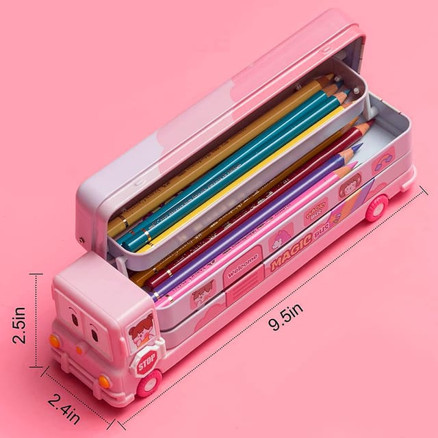 TECHNOCHITRA MINI Metal Bus Shape Pencil Box for Kids, Dual Space Pencil  Box for Girls