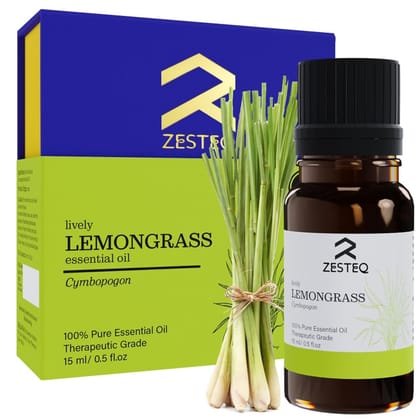 Zesteq Lively Lemongrass Essential Oil therapeutic use for Aromatherapy and Wellness (15 ml)