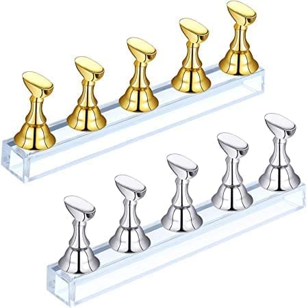 VTC ENTERPRISE  2 Sets Acrylic Nail Display Stand Nail Tip Practice Stand Magnetic Nail Practice Holder Fingernail DIY Nail Art Stand for False Nail Tip Manicure Tool (Gold and Silver) Brand: DX NAIL ART