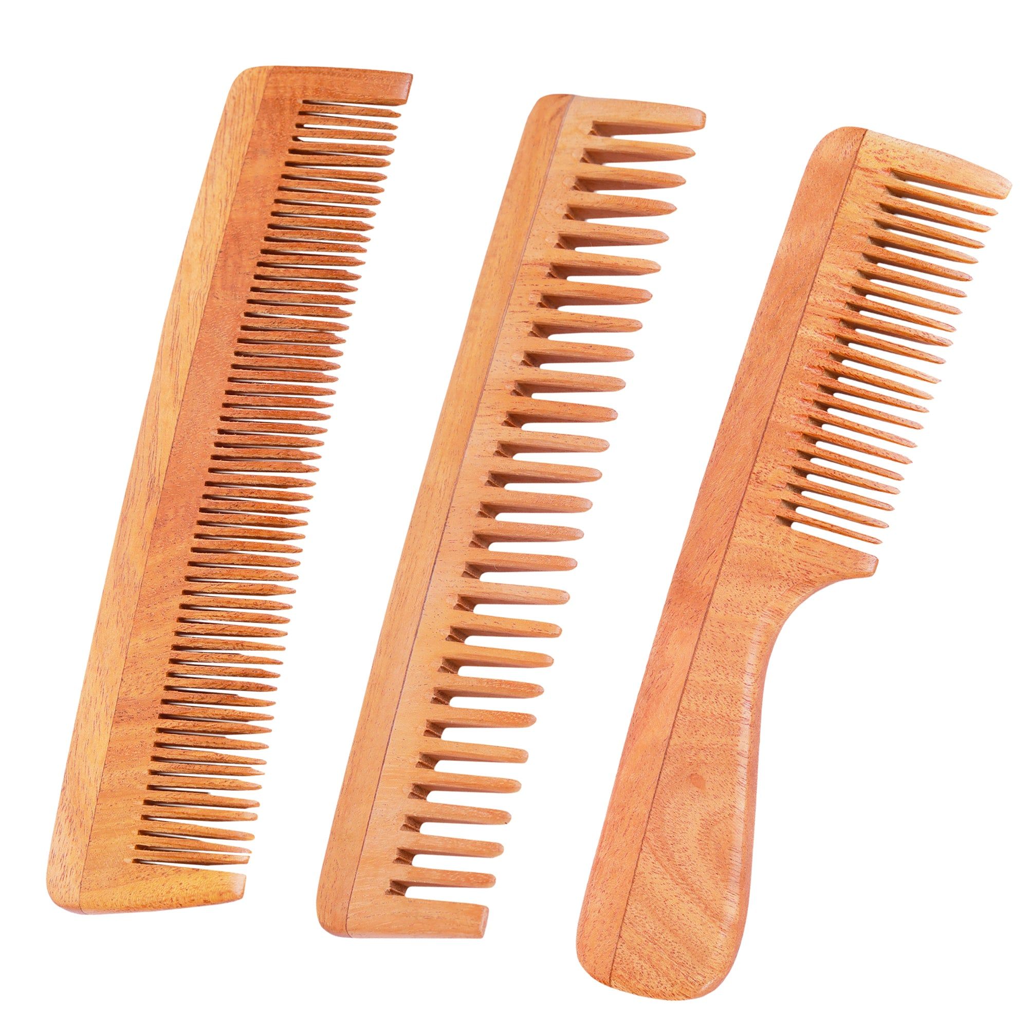 Neem Wood Combs (Set of 3) – UNISEX (Anti-Bacterial & Anti-Fungal)