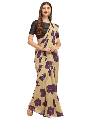 Chickoo Georgette Printed Women Casual Wear Saree