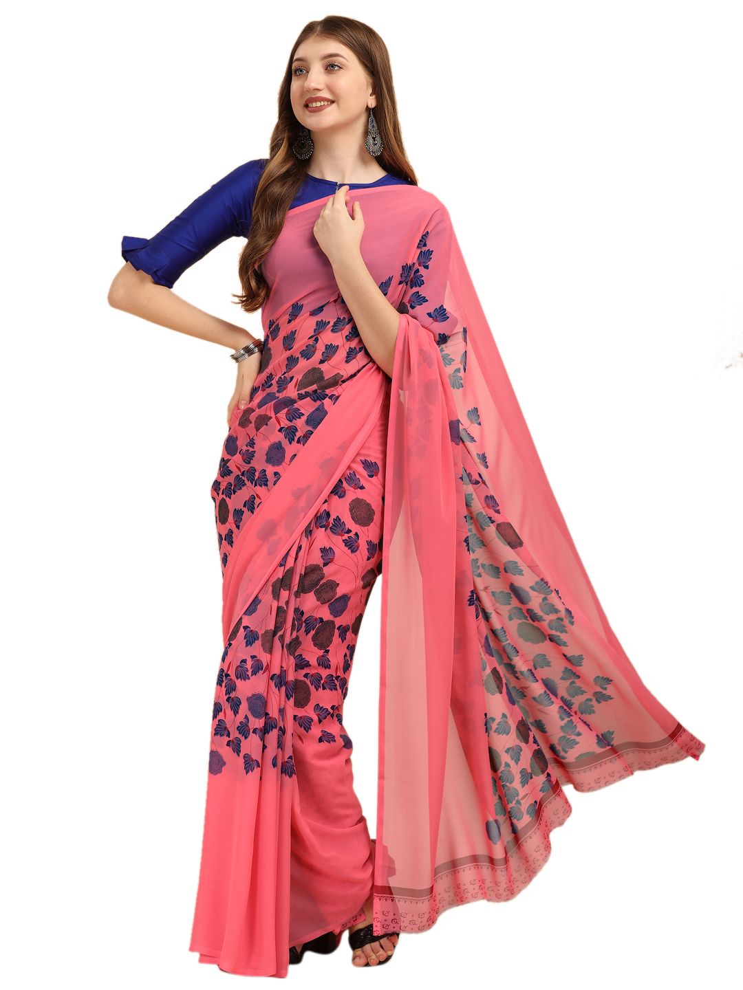 Peach Georgette Printed Women Casual Wear Saree