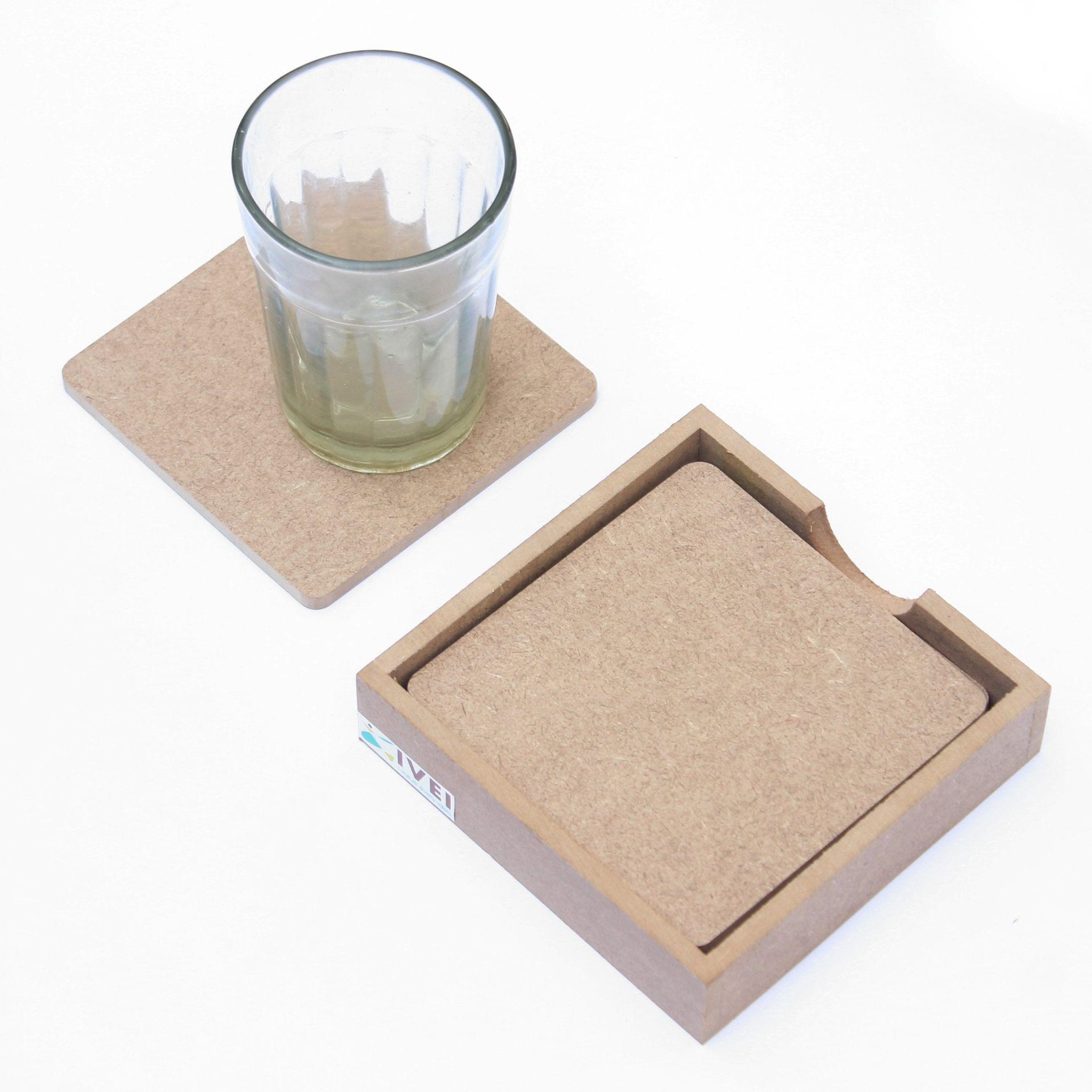 IVEI DIY MDF Square coasters (3.5in X 3.5in) with holder - set of 4