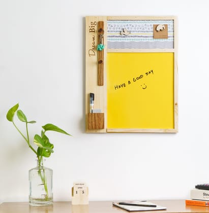 IVEI Dry Erase Yellow Board with Magnetic Board, Pen stand and Key Hooks