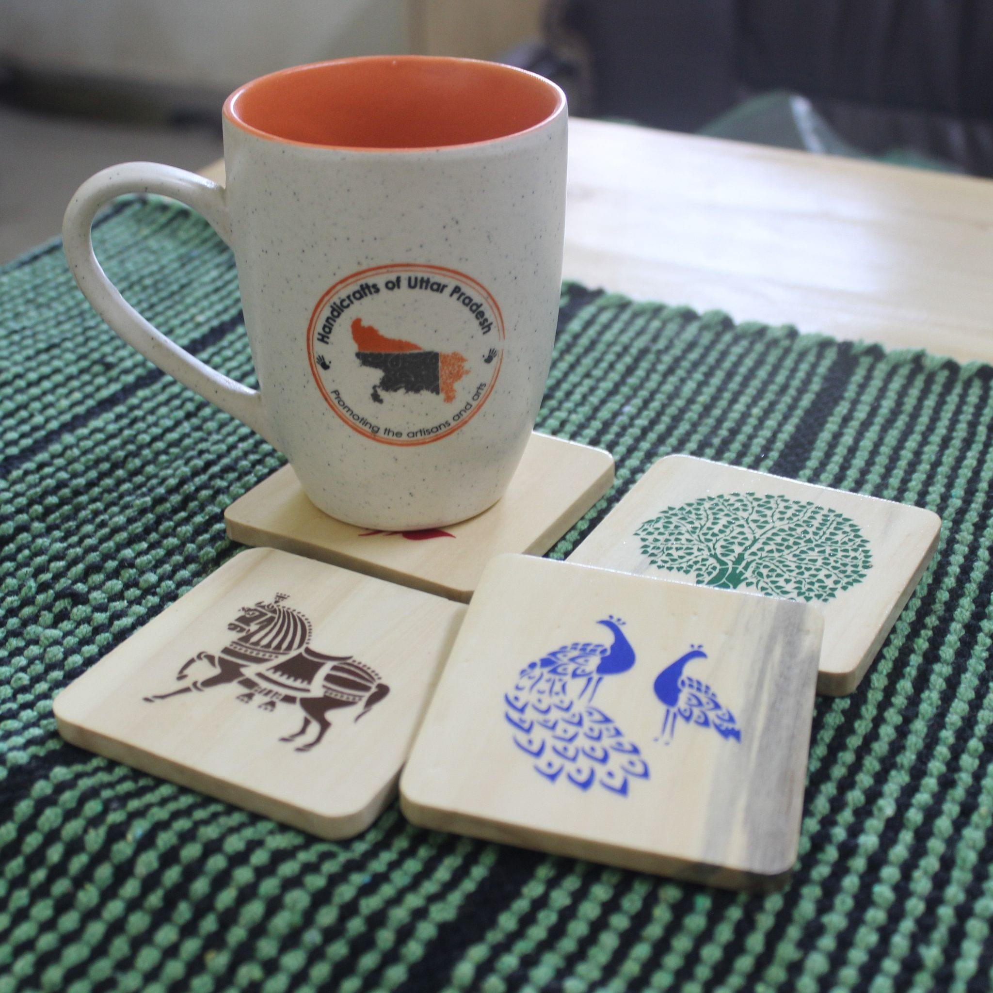 IVEI Sanjhi Print Wooden Coasters - Set of 4