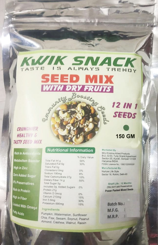 KWIK SNACK 12 IN 1 SEEDS + DRY FRUIT MIX - Enjoy Guilty Free Snacking-No Artificial Additives & 0% Preservatives- Non GMO & Gluten Free - Rich in Protein & Dietary Fiber-Loaded with Omega - 3 Fatty Acids-