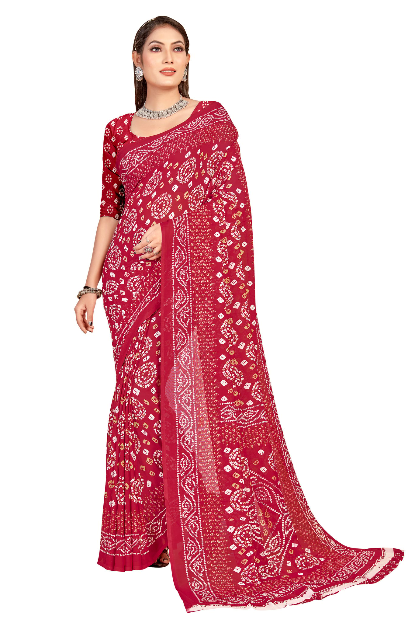 Maroon Georgette Printed Women Casual Wear Saree