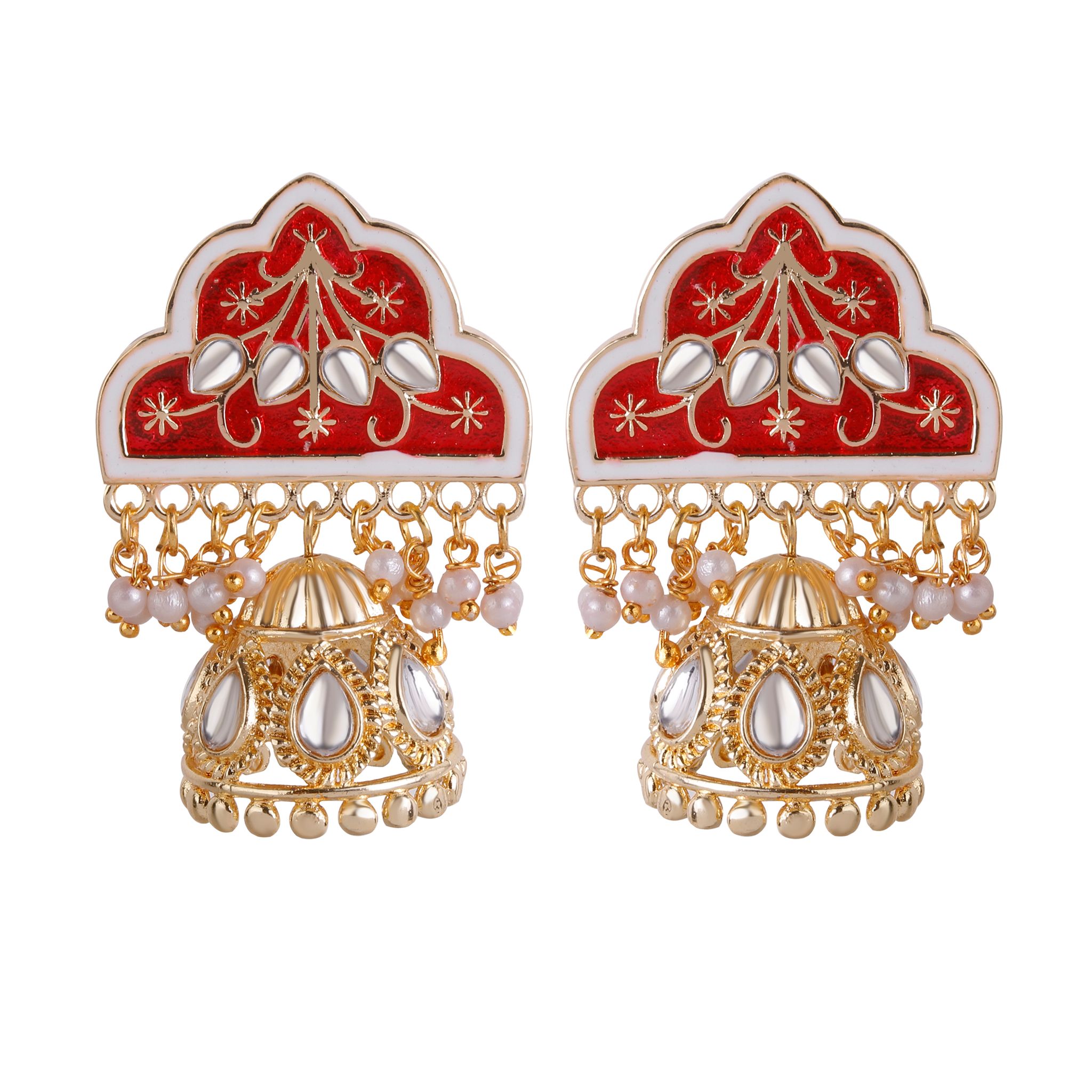 Traditional Temple Meenakari Jhumka Earrings.