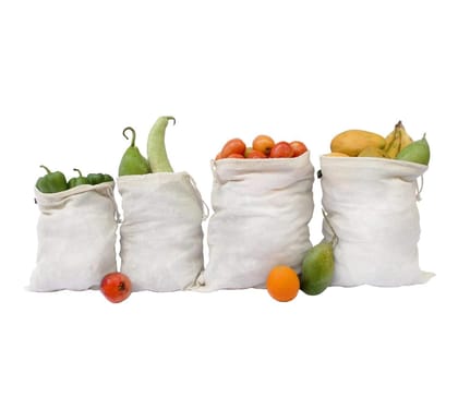 Eco Nation Natural Cotton Multipurpose Fridge Bags for Fruits & Vegetables- Pack of 4