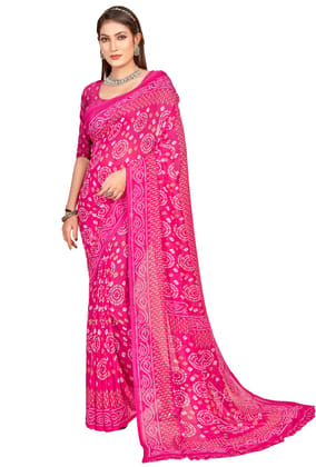 Pink Georgette Printed Women Casual Wear Saree