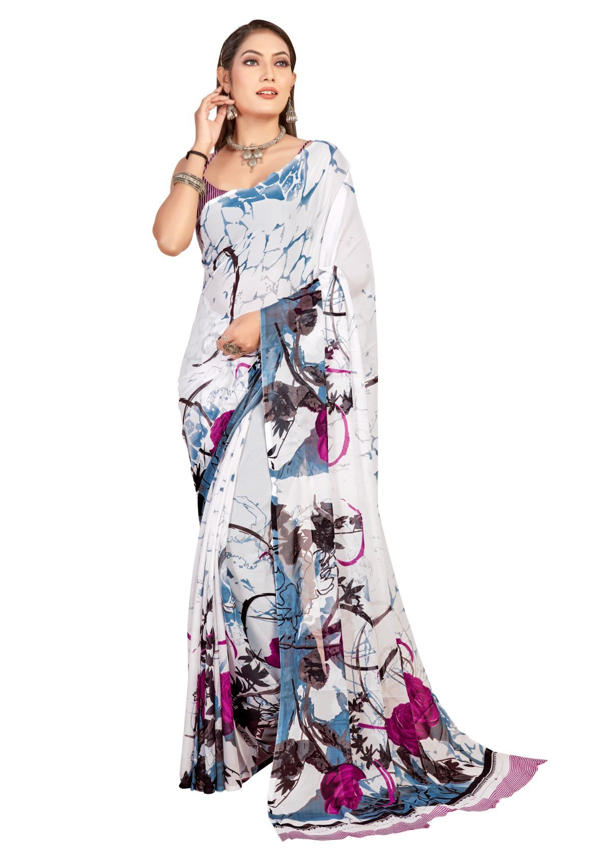 Maroon Georgette Printed Women Casual Wear Saree