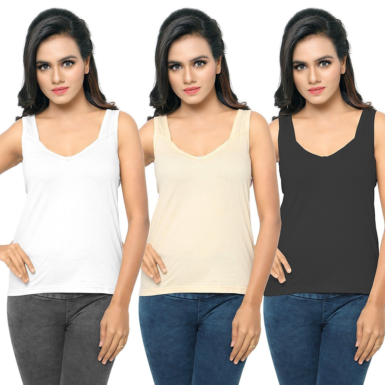 Satyam Combo of 3 White Beige Black Pure Cotton Inner for Tops